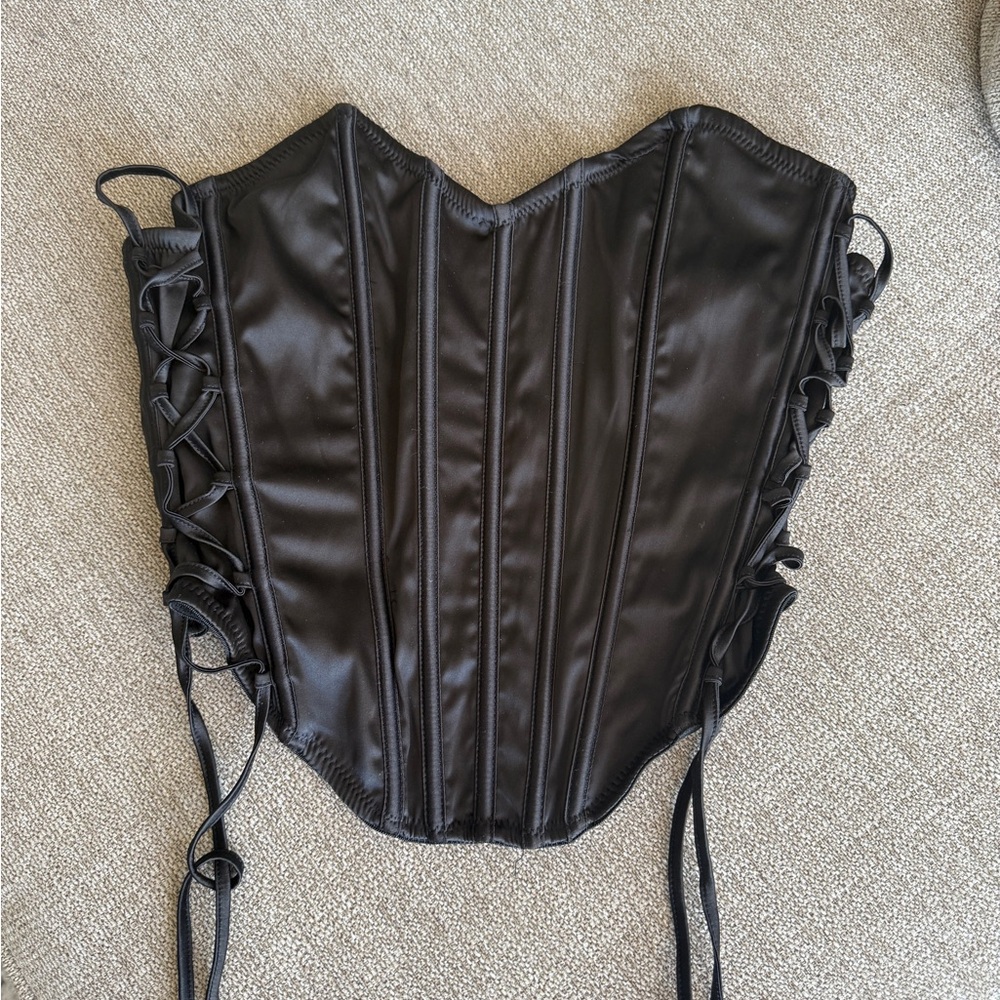 Black Lace-Up Corset Top